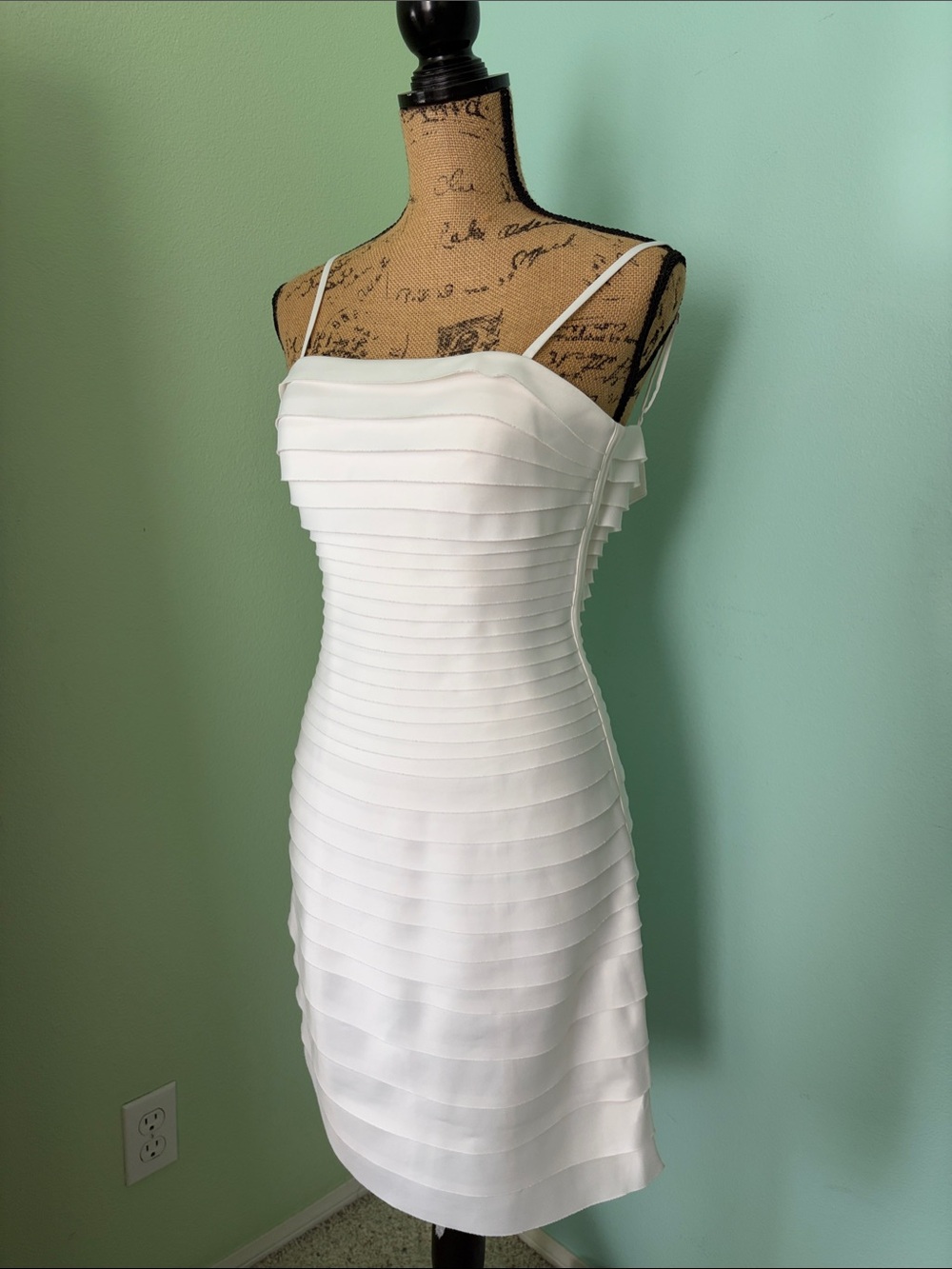 White Pleated Bodycon Spaghetti Strap Dress
